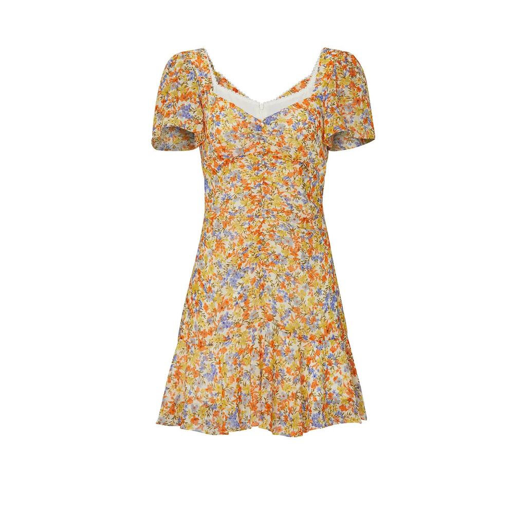 ASTR So Smitten Floral Puff Sleeve Mini Dress Sz Large Coquette Euro Prarie
